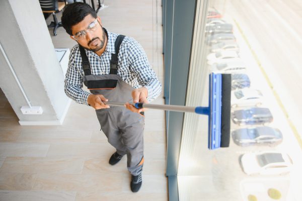 A man cleaning windows. men washes the windows.